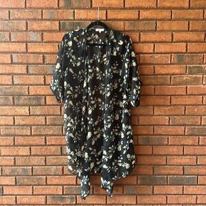 Emory Park Black and Yellow Flowered Cardigan. Size Large